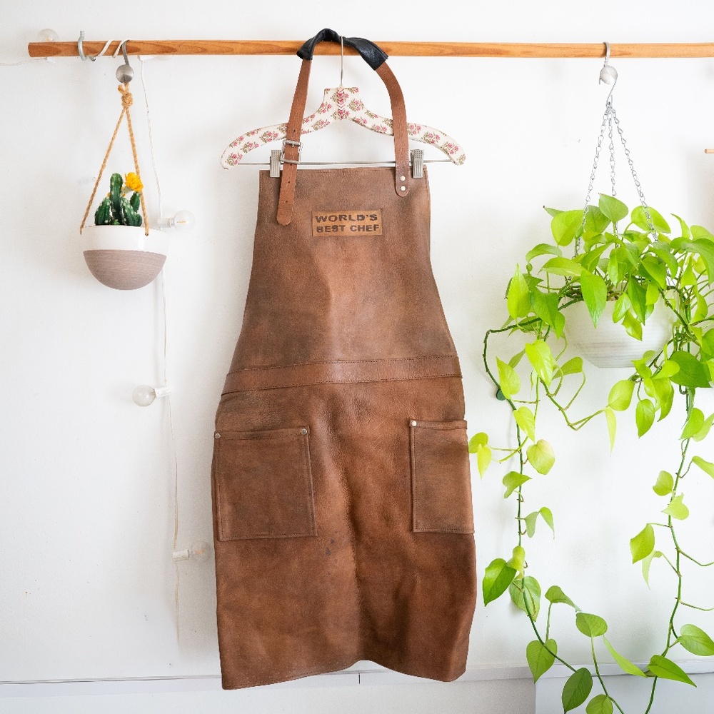 100% Leather Chef's Apron "World's Best Chef"